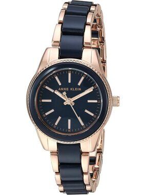 Anne Klein Women's Rose Gold Navy Blue Analog Quartz Resin Bracelet Luxury Watch